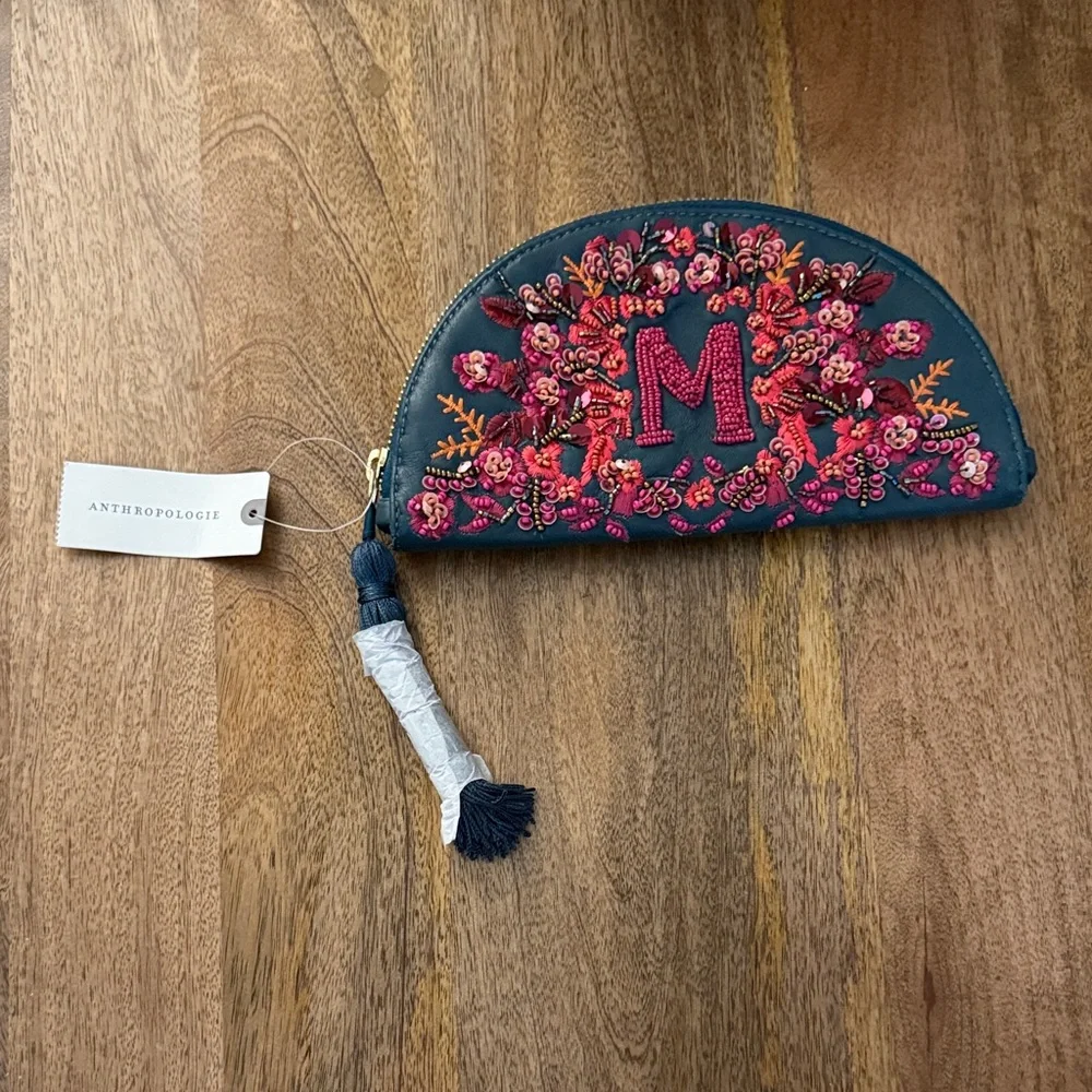 NWT Anthropologie x Anna Harlow Russo Floral Embroidered “M” Clutch with Tassel - Picture 2 of 7